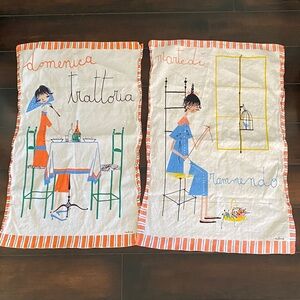 Set of 2 Vintage Milvia Martedi Rammendo Tea Towels Tapestry Wall Hangings